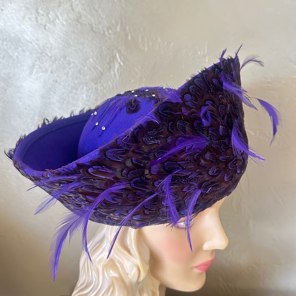 COLLECTIBLE JACK MCCONNEL PURPLE FELT/FEATHERS WIDE BRIM HAT - Picture 2 of 16